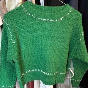 Green Textured Crewneck Sweater - Women's Sweater